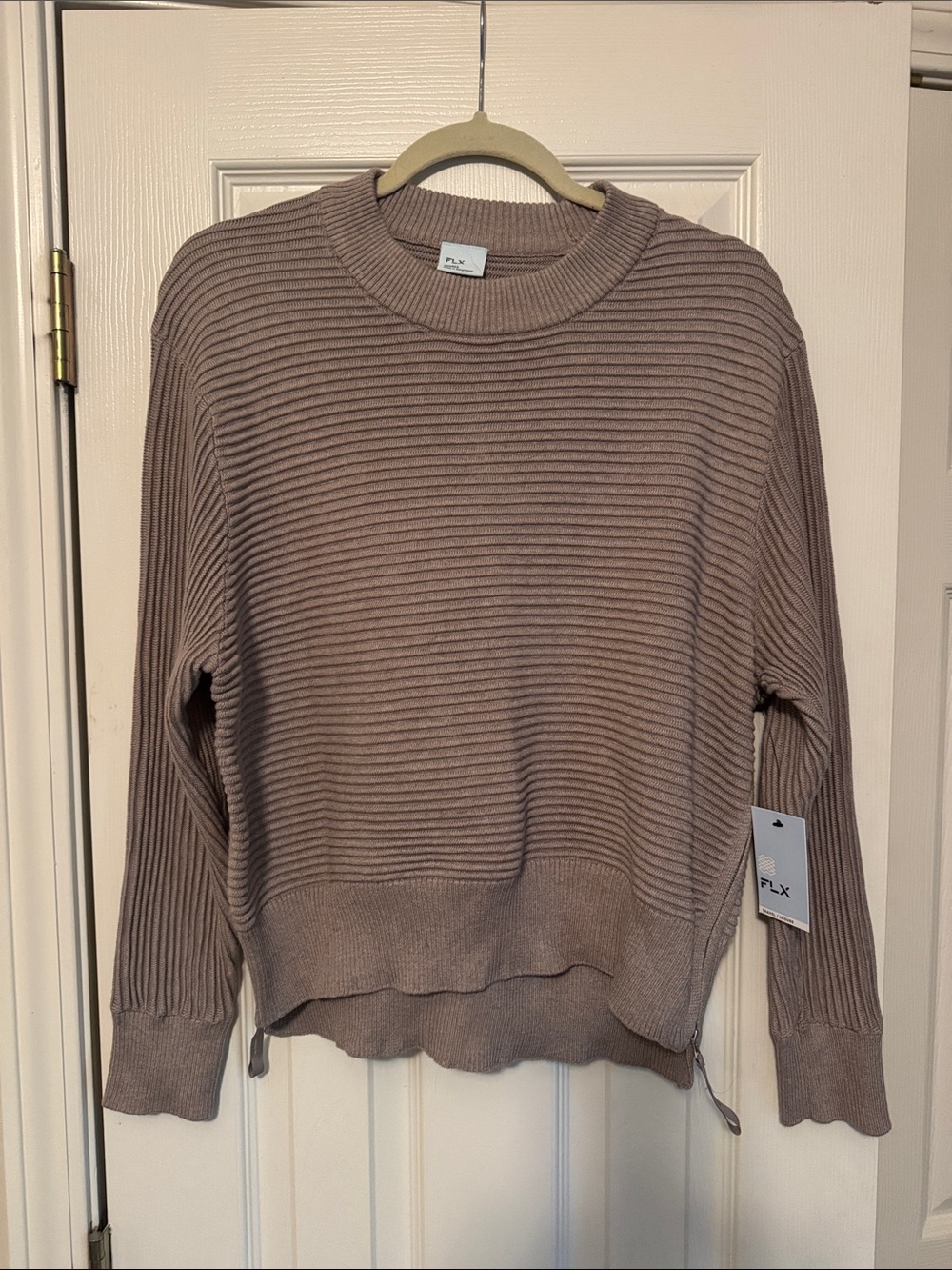 FLX Taupe Ribbed Crewneck Sweater - Women